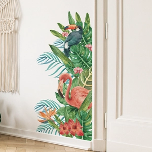 Tropical Flamingo Toucan Wall Stickers Monstera Leaves Flower Waterproof PVC Decals For Bedroom Living Room Background Decor