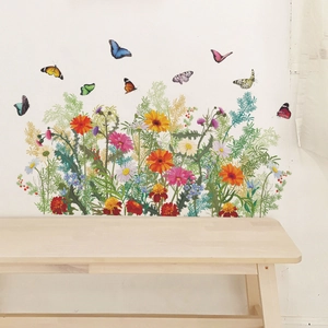 Stickers muraux fleurs et papillons colorés pour décoration de chambre et salon frais