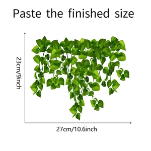 Guide des dimensions de sticker mural plante verte, taille 27x23cm pour décor de salle de bain