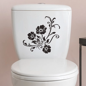 Black floral bathroom toilet sticker featuring elegant vines and flowers for home decor