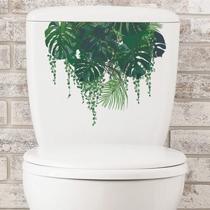 Tropical monstera leaf toilet tank decal for a fresh bathroom wall art decoration