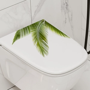 Waterproof palm leaf wall decals for modern white ceramic toilet cover bathroom decoration