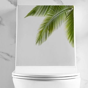 Minimalist green palm leaf toilet seat sticker for bathroom wall decoration
