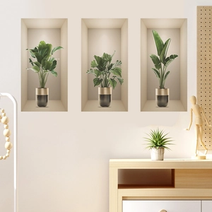 3D tropical potted plant wall stickers set with monstera and bird of paradise designs