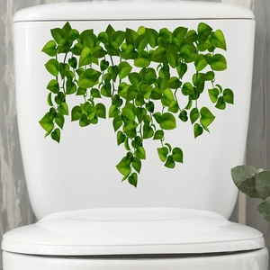 Stickers muraux imperméables lierre vert pour réservoir de toilette et décoration
