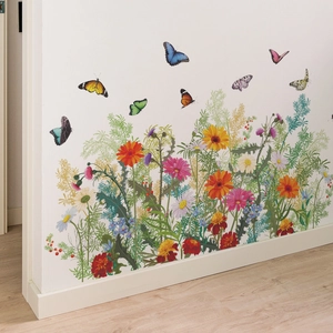 Stickers muraux de jardin colorés avec fleurs et papillons pour décoration intérieure