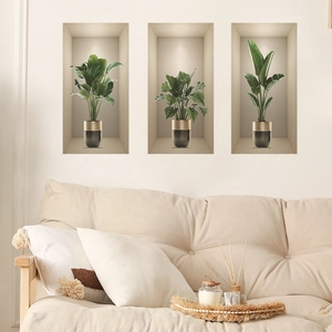 Modern Minimalist PVC 3D Effect Potted Green Plant Wall Stickers Featuring Monstera Leaf Tropical Botanical Design For Living Room Bedroom Home Decor