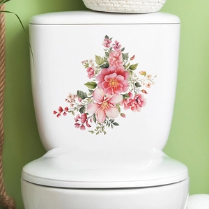 Floral Bathroom Toilet Sticker Waterproof PVC Pink Flower Wall Decal For Toilet Lid Tank Decoration M-314 Home Decor