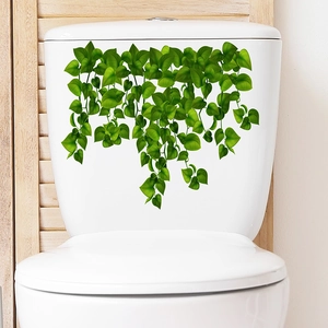 Stickers muraux étanches de vignes vertes pour décor de salle de bain et réservoir WC