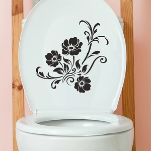 Black Flower Toilet Sticker Waterproof PVC Floral Wall Decal For Bathroom Home Decor Removable Self Adhesive Sticker
