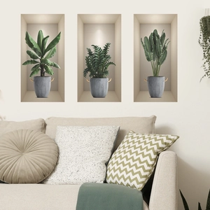 3D Creative Green Potted Plant Wall Stickers PVC Waterproof Botanical Tropical Leaf Wall Decals For Living Room Bedroom Home Decor