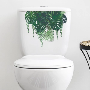 Tropical Monstera Leaves Toilet Tank Sticker Waterproof PVC Green Plant Wall Decal For Bathroom Restroom Decor Home Sticker
