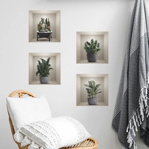 3D realistic potted plant wall stickers featuring cactus and monstera for home decoration