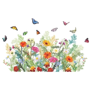Détails d'autocollants muraux de fleurs sauvages avec des papillons colorés réalistes