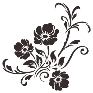 Macro detail of minimalist black floral wall sticker with elegant scroll vine patterns