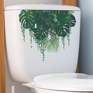 Tropical green monstera leaves and hanging vines waterproof wall sticker for bathroom decor