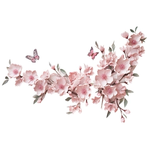 Close-up of pink cherry blossoms and butterflies wall sticker for bathroom decor