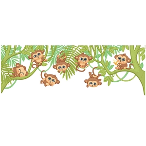 Detail of cute monkeys on vines wall stickers for tropical jungle nursery decoration