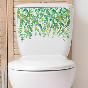 Sticker WC en PVC étanche avec motif de vignes vertes fraîches et de petites fleurs