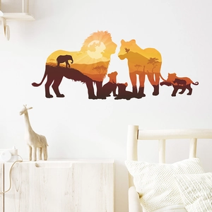 Lion Silhouette Wall Sticker African Savanna Landscape PVC Removable Art Decal For Kids Room Nursery Bedroom Home Decor