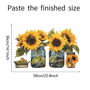 Detail showing the sunflower wall decal dimensions with 58cm length and 36cm height