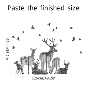 Guide des tailles détaillé pour le sticker mural silhouette forêt d'élans 125x92cm