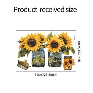 Detail view of sunflower wall decals in blue jars with dimensions 60x40cm sheet