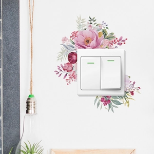 Stickers muraux de plantes vertes et fleurs pour interrupteur et décoration intérieure