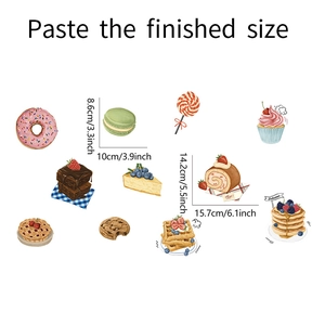 Detail view showing sweet dessert wall decals with donuts and cupcakes dimensions