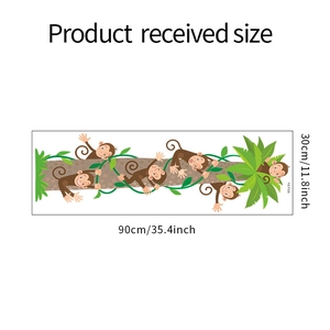 Detail view of cartoon monkey wall sticker sheet size 30x90cm for kids room decoration
