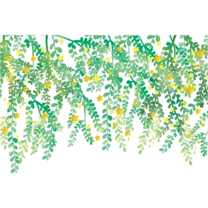 Détail de stickers muraux de vignes vertes avec petites fleurs jaunes style de jardin