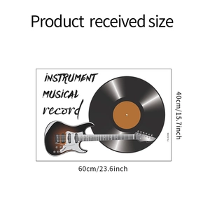 Spécifications de taille pour l'autocollant mural de musique 60x40cm avec guitare et disque