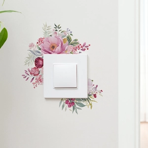 Sticker Mural Fleur de Pivoine Rose Plante Verte Tropicale pour Décoration Interrupteur Étanche PVC Amovible Déco Maison