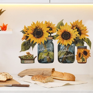 Vibrant sunflower and grape wall stickers for kitchen home decor in realistic hand-painted style