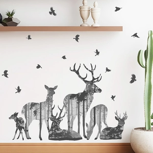 Stickers muraux silhouette d'élan de forêt pour décoration de chambre et de salon