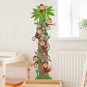 Cartoon monkey palm tree wall decals for nursery bedroom home background decoration