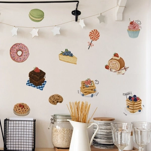 Dessert-themed wall stickers set with macarons and cupcakes for kitchen decor