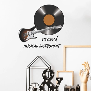 Sticker mural musique créatif avec disque vinyle et guitare électrique pour salon