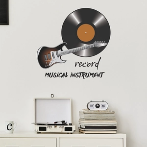Sticker Mural Guitare Disque Vinyle Musique Instrument de Musique Créatif Autocollant PVC Pour Chambre Salon Décoration Maison