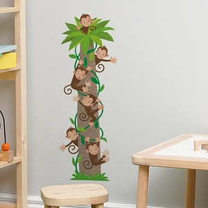 Cartoon monkeys climbing a palm tree wall sticker for kids bedroom and nursery decoration