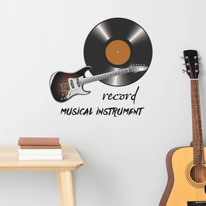 Sticker mural créatif avec disque vinyle et guitare électrique pour décoration de maison
