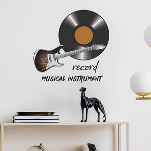 Stickers muraux musique créatifs avec disques vinyle et guitares pour décoration de salon