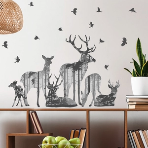 Stickers muraux créatifs silhouettes de cerfs de forêt pour déco de salon et maison
