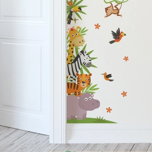 Cartoon jungle animals wall stickers with giraffe zebra and hippo for kids room decor