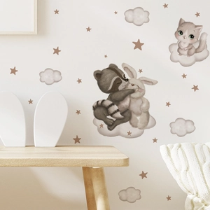 Stickers muraux animaux mignons et étoiles pour décoration de chambre d'enfant