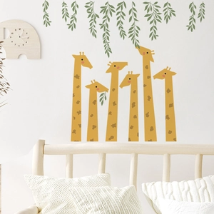 Cartoon giraffe wall stickers with willow leaves for kids room and nursery decoration