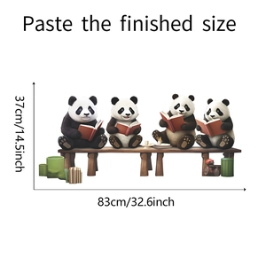 Dimensions détaillées du sticker mural pandas lisant sur un banc, 83 cm de large sur 37 cm