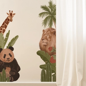 Adesivi murali giungla con leone giraffa e panda per decoro camera dei bambini