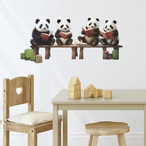 Stickers muraux 3D pandas mignons lisant des livres pour déco chambre enfant