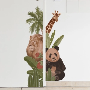 Adesivi murali animali leone giraffa panda dipinti a mano per camera dei bambini
